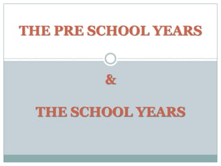 THE PRE SCHOOL YEARS


         &

 THE SCHOOL YEARS
 