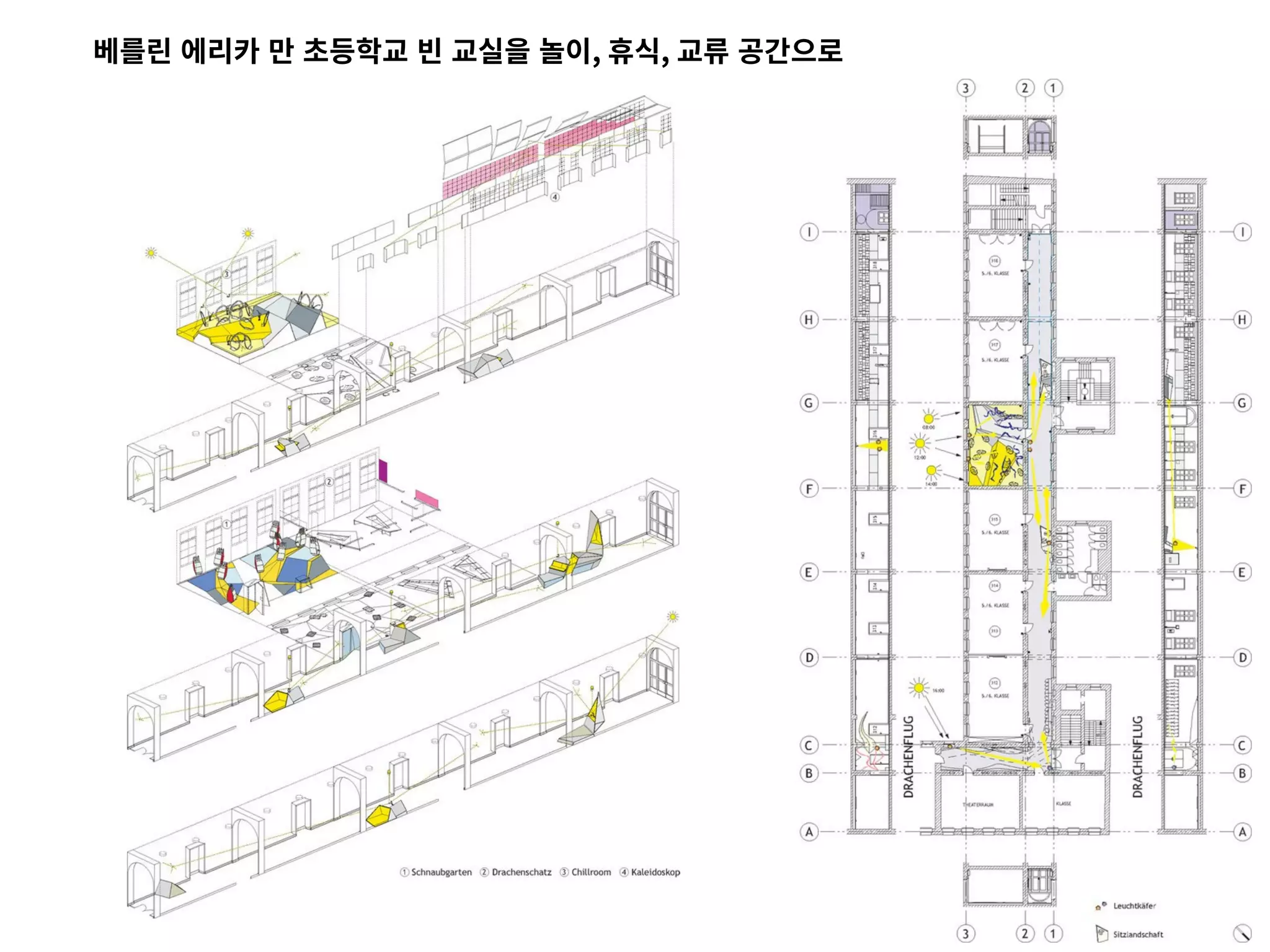 베를린 에리카 만 초등학교 빈 교실을 놀이, 휴식, 교류 공간으로
 