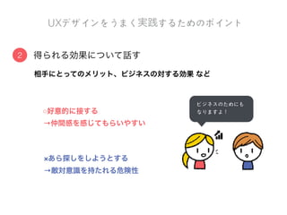 ユーザー視点で問題解決をするための思考法
デザイン思考とは？
共感、問題定義、創造、プロトタイプ、テストを繰り返す
“ 早めの失敗と素早い学び ”
??
ユーザー
 