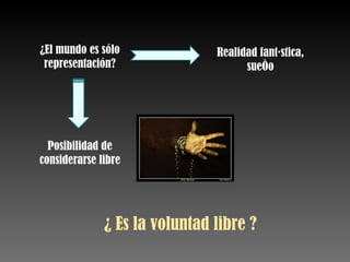 ¿El mundo es sólo representación? Posibilidad de considerarse libre Realidad fantástica, sueño ¿ Es la voluntad libre ? 