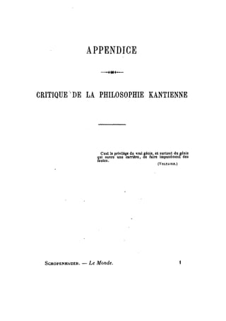 Schopenhauer - le monde comme volonté et représentation