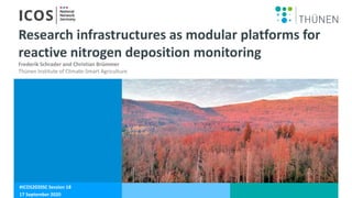 17 Sep 2020
Slide #0 Schrader & Brümmer
RIs as modular platforms for N deposition monitoring
Research infrastructures as modular platforms for
reactive nitrogen deposition monitoring
Frederik Schrader and Christian Brümmer
Thünen Institute of Climate-Smart Agriculture
#ICOS2020SC Session 18
17 September 2020
 