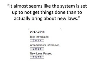 “It almost seems like the system is set
up to not get things done than to
actually bring about new laws.”
 