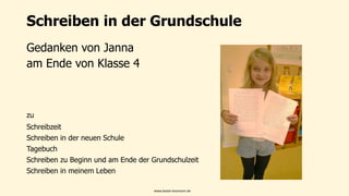 Schreiben in der Grundschule
Gedanken von Janna
am Ende von Klasse 4
zu
Schreibzeit
Schreiben in der neuen Schule
Tagebuch...