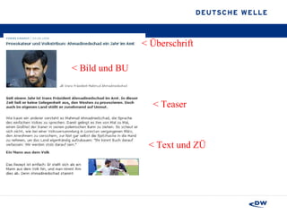 Der Online-Artikel – formaler Aufbau < Überschrift < Bild und BU < Teaser < Text und ZÜ 