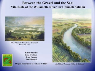 Between the Gravel and the Sea:
Vital Role of the Willamette River for Chinook Salmon




“The Willamette River from a Mountain”
           Paul Kane, 1847




                    Kirk Schroeder
                    Luke Whitman
                    Brian Cannon
                     Paul Olmsted

      Oregon Department of Fish and Wildlife   Jan Roberts-Dominguez: “Above the Willamette”
 