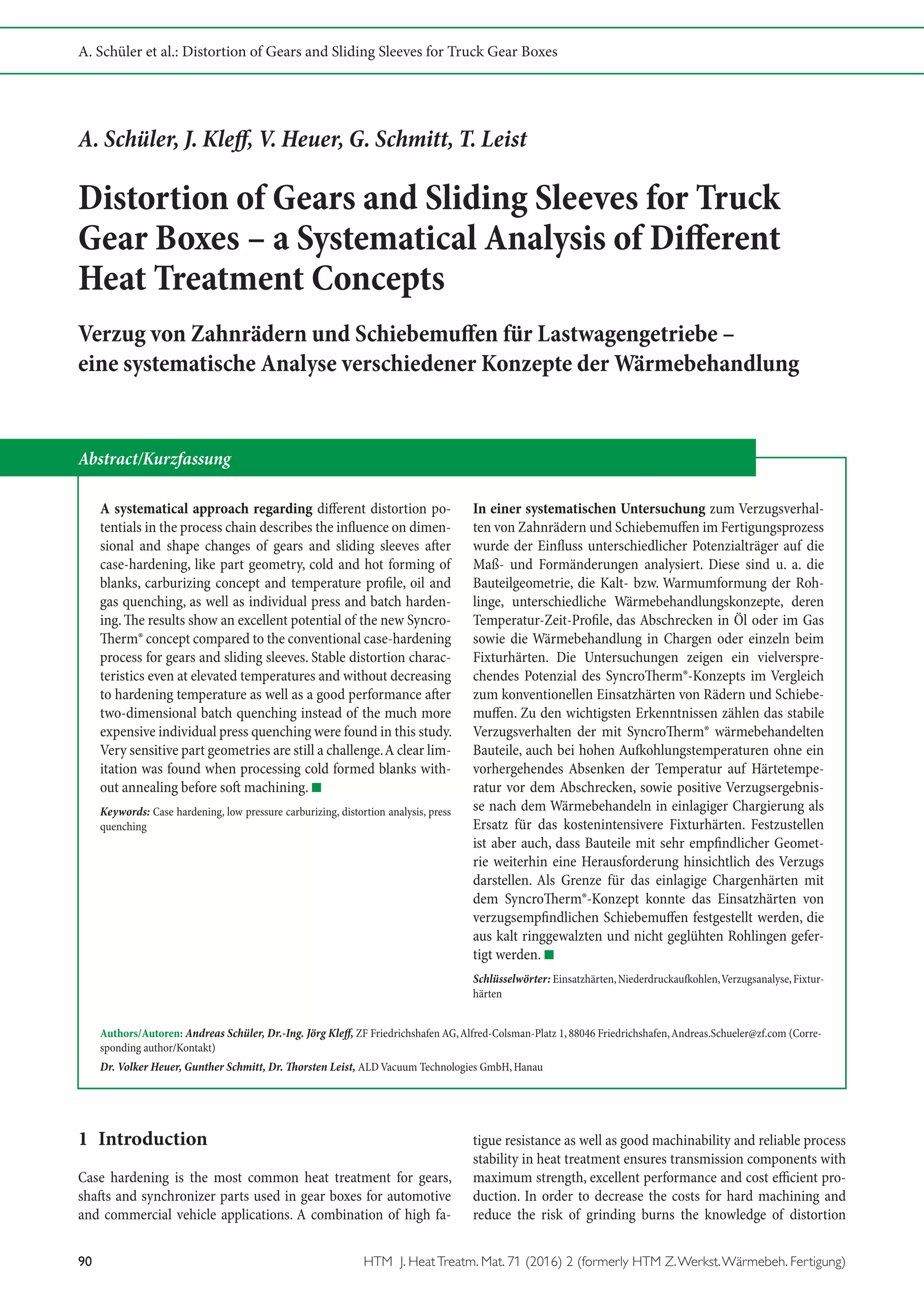 Distortion of Gears and Sliding Sleeves for Truck Gear Boxes – a ...