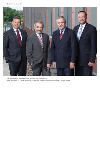 2  Vorwort des Vorstandes




Der Vorstand der SCHUFA Holding AG (von links nach rechts):
Peter Villa, Prof. Dr. Dieter Steinbauer, Dr. Michael Freytag (Vorstandsvorsitzender), Holger Severitt
 