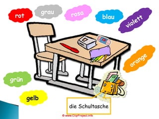 rot grau rosa blau violett grün gelb die Schultasche orange 