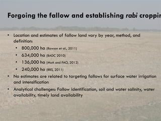 Decentralized surface water irrigation as a pathway for sustainable intensification in southern Bangladesh: on how much land can the drop be brought to the crop?