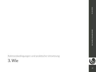 Jan Vonde, intranda GmbH 01.10.2014 
14 
Rahmenbedingungen und praktische Umsetzung 
3. Wie 
 