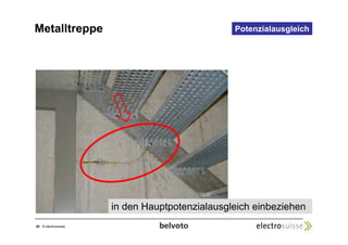 Metalltreppe Potenzialausgleich 
20 © electrosuisse 
in den Hauptpotenzialausgleich einbeziehen 
 