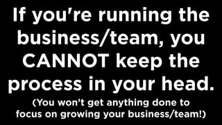 If you're running the
business/team, you
CANNOT keep the
process in your head.
(You won’t get anything done to  
focus on growing your business/team!)
 