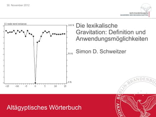 30. November 2012




                       Die lexikalische
                       Gravitation: Definition und
                       Anwendungsmöglichkeiten

                       Simon D. Schweitzer




Altägyptisches Wörterbuch
 