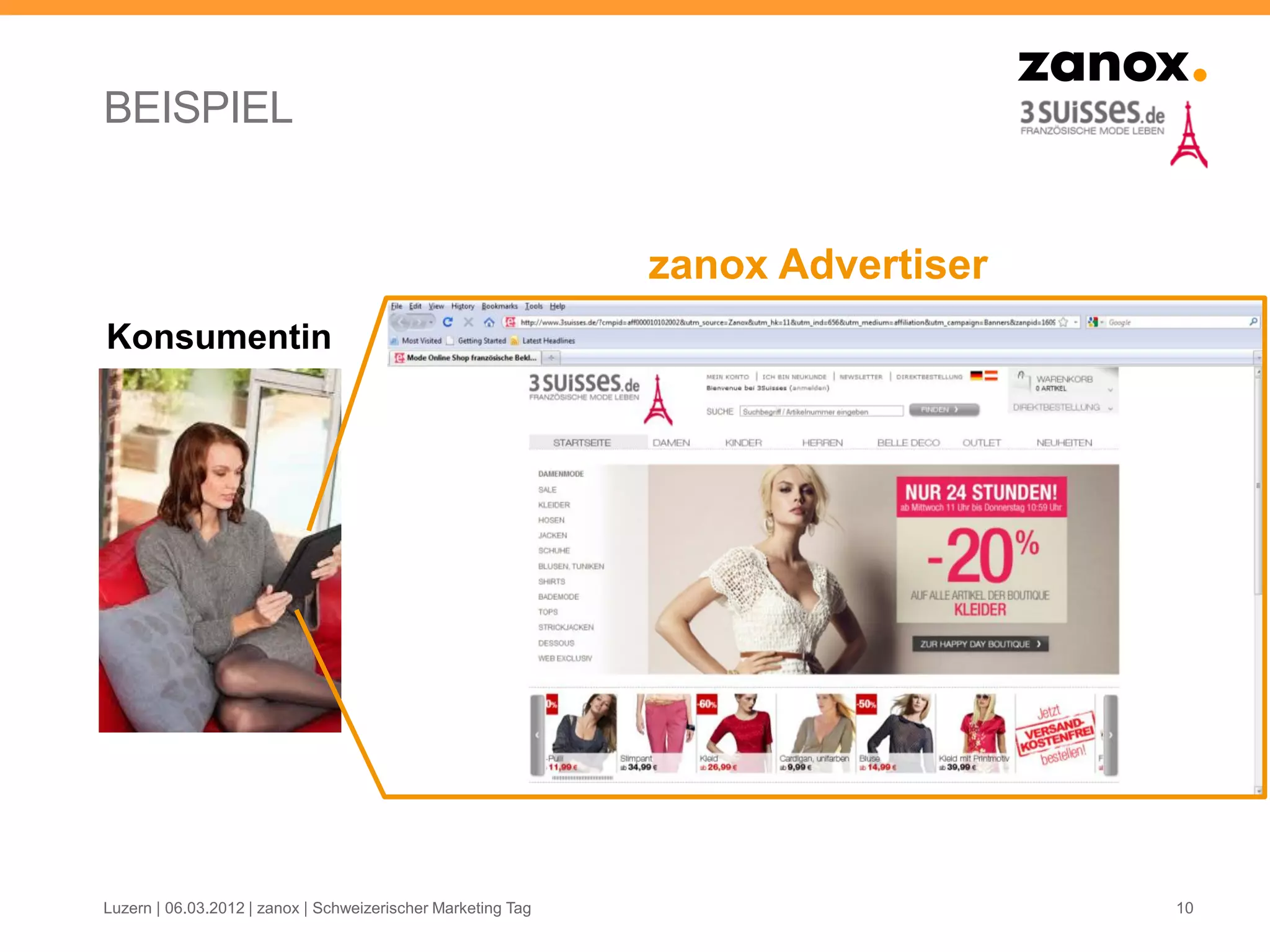 BEISPIEL


                                                              zanox Advertiser
Konsumentin




Luzern | 06.03.2012 | zanox | Schweizerischer Marketing Tag                      10
 