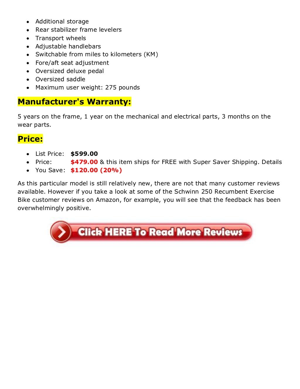 Schwinn 250 Recumbent Exercise Bike Review