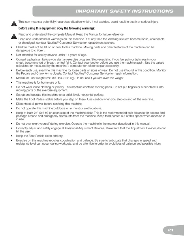 Schwinn 430 elliptical trainer User Manual PDF