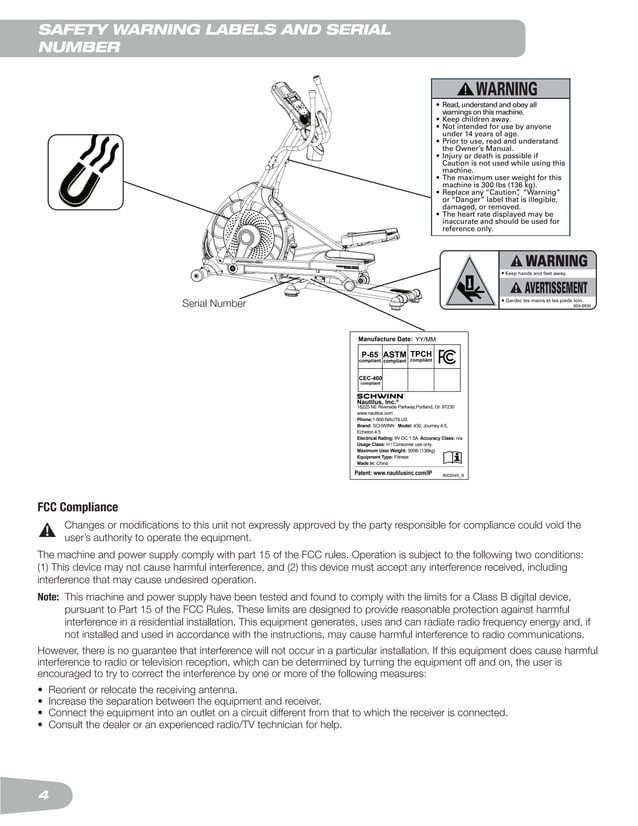 Schwinn 430 elliptical trainer User Manual PDF