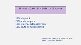 SPINAL CORD ISCHEMIA ‐ ETIOLOGY
36% idiopathic
25% aortic surgery
19% systemic arteriosclerosis
11% acute perfusion deficit
Salvador de la Barrera et al. Spinal Cord 2001
Bisdas T et al. J Vasc Surg 2015
 