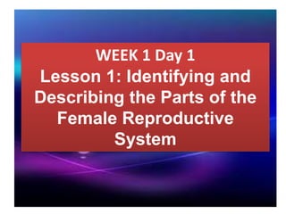 WEEK 1 Day 1
Lesson 1: Identifying and
Describing the Parts of the
Female Reproductive
System
 