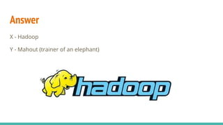 Answer
X - Hadoop
Y - Mahout (trainer of an elephant)
 