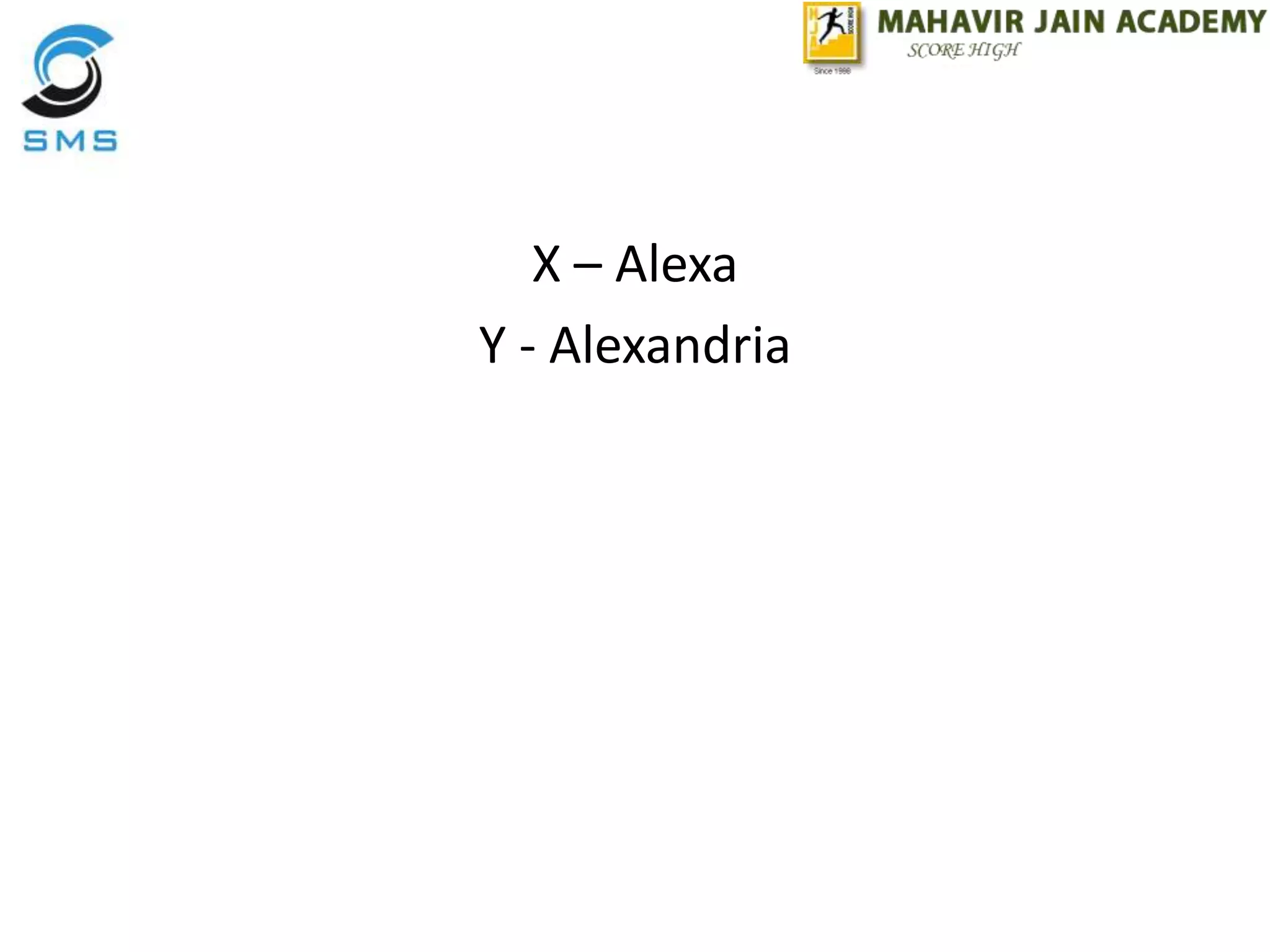 X – Alexa
Y - Alexandria
 