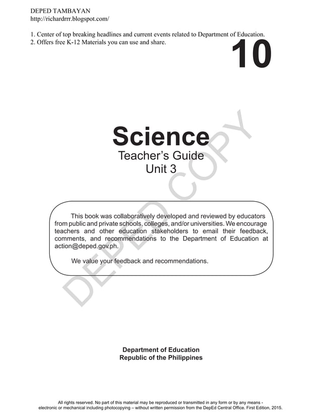 Science learners module grade 10 unit 3