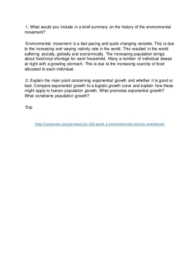 SCI 256 Week 1 Environmental Science Worksheet 2015 Version