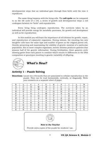 Grade 8 Science Module 2 Quarter 4 Cellular Reproduction | PDF