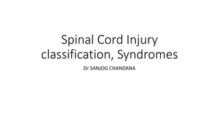Spinal Cord Injury
classification, Syndromes
Dr SANJOG CHANDANA
 