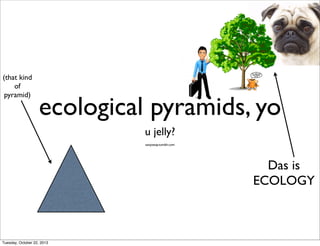 (that kind
of
pyramid)

ecological pyramids, yo
u jelly?
sanjoesay.tumblr.com

Das is
ECOLOGY

Tuesday, October 22, 2013

 