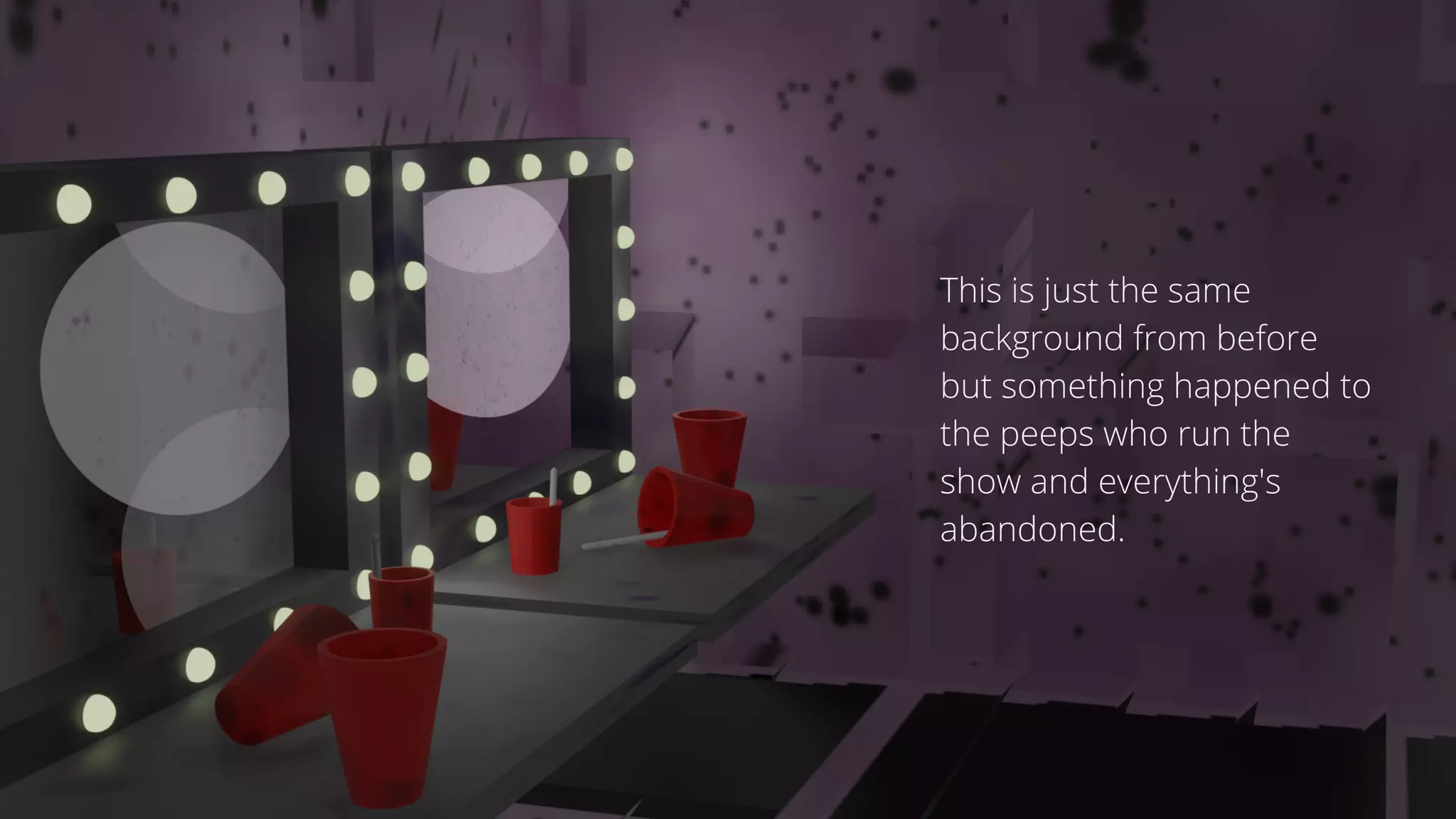 This is just the same
background from before
but something happened to
the peeps who run the
show and everything's
abandoned.
 