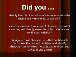 Science 9 Unit A Biological Diversity Section2 Lesson Variation | PPT