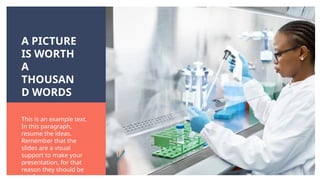 This is an example text.
In this paragraph,
resume the ideas.
Remember that the
slides are a visual
support to make your
presentation, for that
reason they should be
brief.
A PICTURE
IS WORTH
A
THOUSAN
D WORDS
 