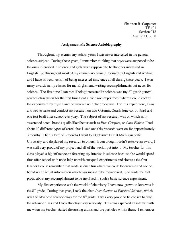 science autobiography assignment