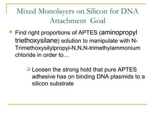 Mixed Monolayers on Silicon for DNA Attachment  Goal ,[object Object],[object Object]