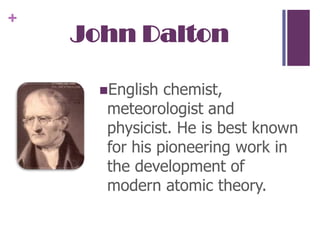 John Dalton English chemist, meteorologist and physicist. He is best known for his pioneering work in the development of modern atomic theory.
