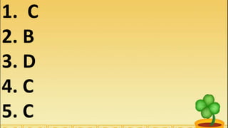 1. C
2. B
3. D
4. C
5. C
 