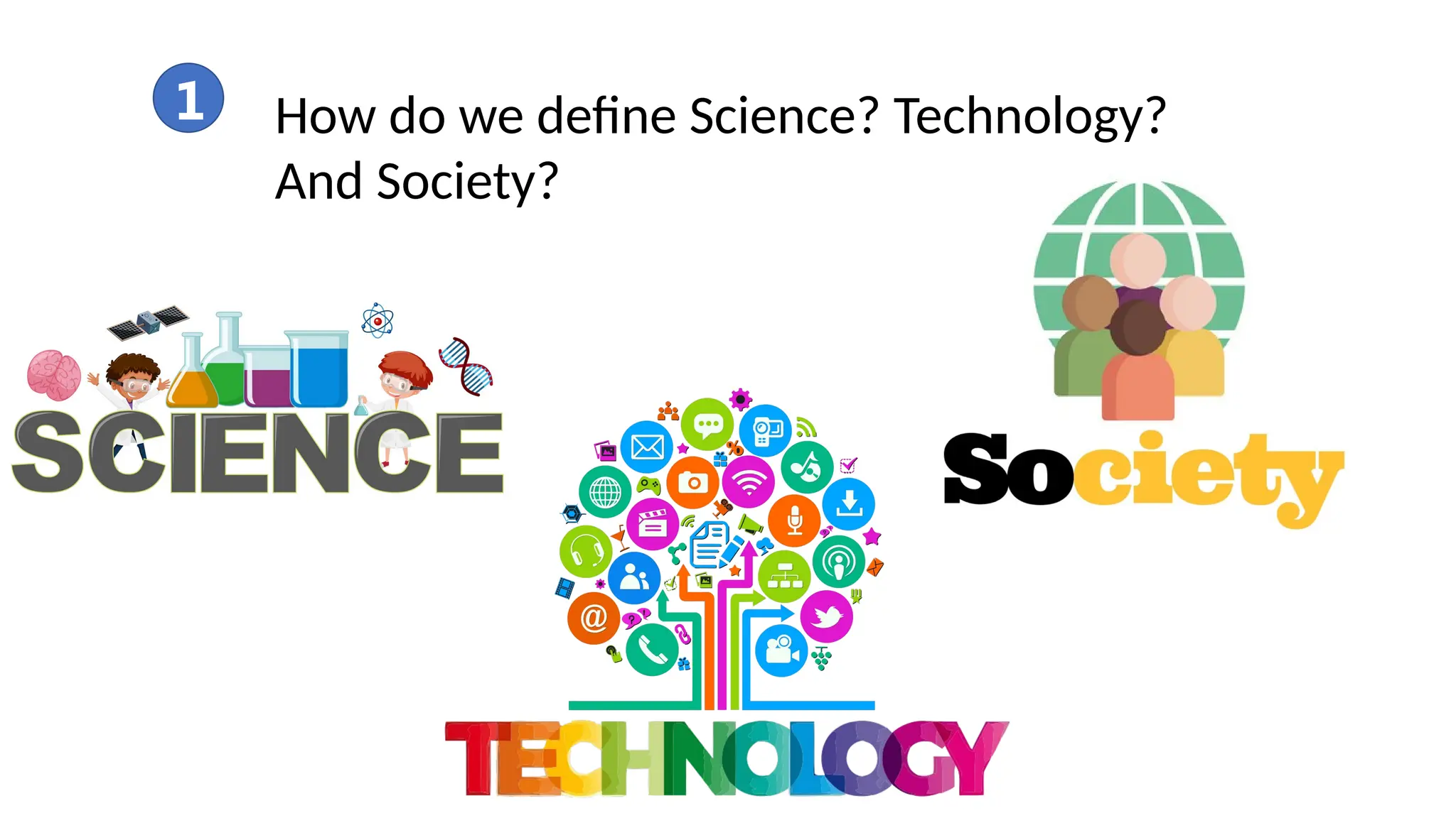 1 How do we define Science? Technology?
And Society?
 