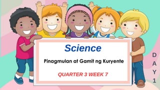 Science
Pinagmulan at Gamit ng Kuryente
QUARTER 3 WEEK 7
D
A
Y
1
 