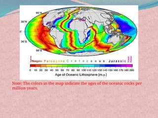 Note: The colors in the map indicate the ages of the oceanic rocks per
million years.
 
