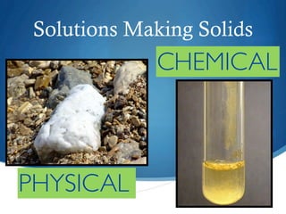 Solutions Making Solids
             CHEMICAL



PHYSICAL
 