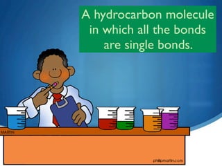 A hydrocarbon molecule
 in which all the bonds
    are single bonds.




    17
 