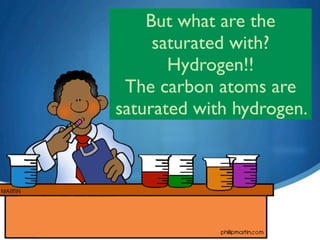 But what are the
     saturated with?
       Hydrogen!!
 The carbon atoms are
saturated with hydrogen.




     19
 