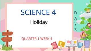 SCIENCE 4
Holiday
QUARTER 1 WEEK 4
D
A
Y
3
 