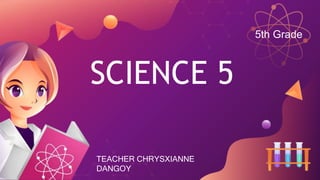 5th Grade
SCIENCE 5
TEACHER CHRYSXIANNE
DANGOY
 