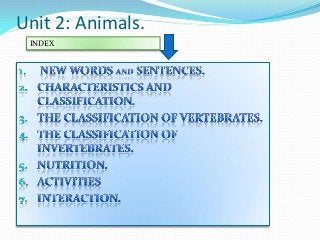 Unit 2: Animals.
INDEX

 
