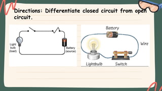 Directions: Differentiate closed circuit from open
circuit.
 