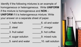Scienc 6 Distinguishing types of mixture | PPTX