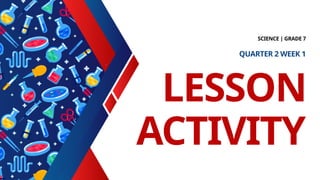 LESSON
ACTIVITY
SCIENCE | GRADE 7
QUARTER 2 WEEK 1
 
